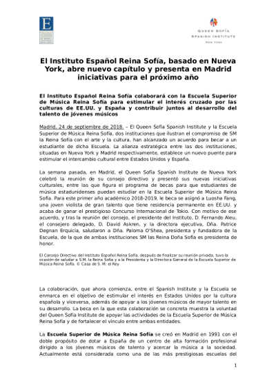 El Instituto Español Reina Sofía, abre nuevo capítulo y presenta en Madrid iniciativas para el próximo año