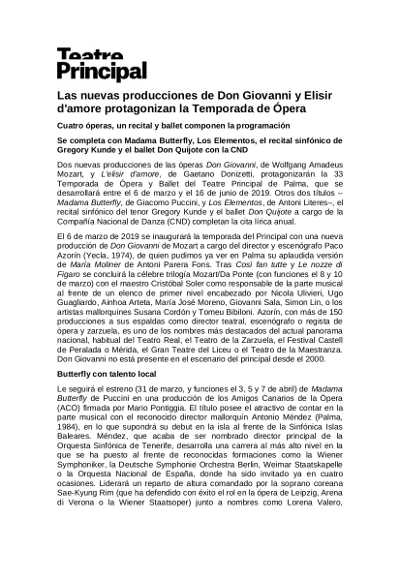 Teatro Principal con Don Giovanni y Elisir d’amore protagonizan la Temporada de Ópera