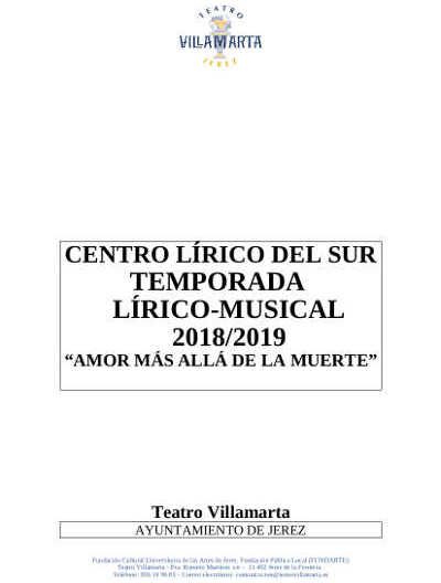 El Teatro Villamarta anuncia su Temporada Lírica 2018/2019