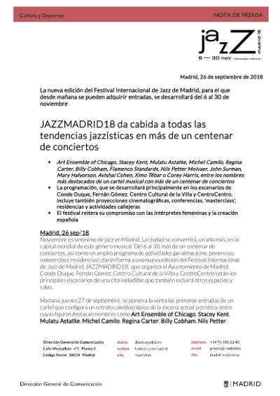 JAZZMADRID18 da cabida a todas las tendencias jazzísticas en más de un centenar de conciertos