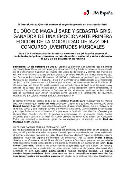 Ganadores del primer concurso de jazz de Juventudes Musicales de España