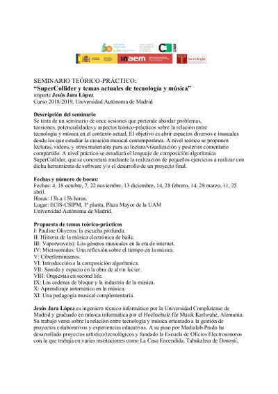 Seminario Teórico – Práctico «SuperCollider y temas actuales de tecnología y música»