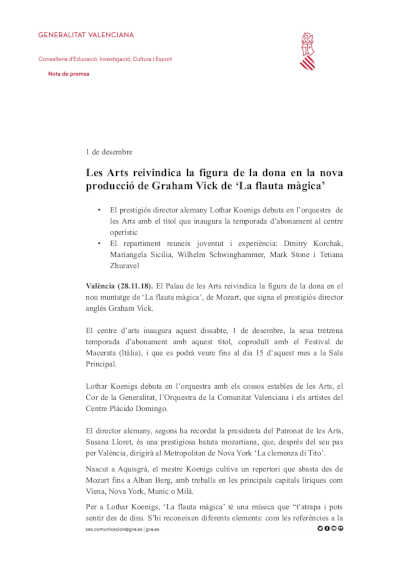 Les Arts reivindica la figura de la mujer en la nueva producción de Graham Vick de ‘La flauta mágica’