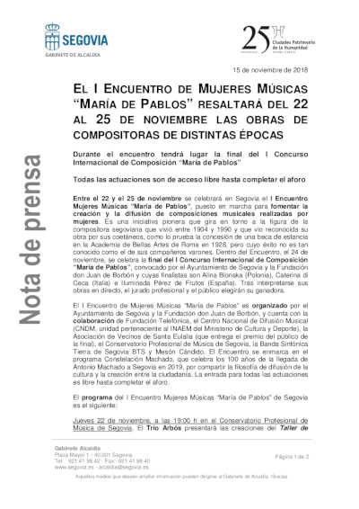I Encuentro de Mujeres Músicas «María de Pablos» I Encuentro de Mujeres Músicas «María de Pablos»