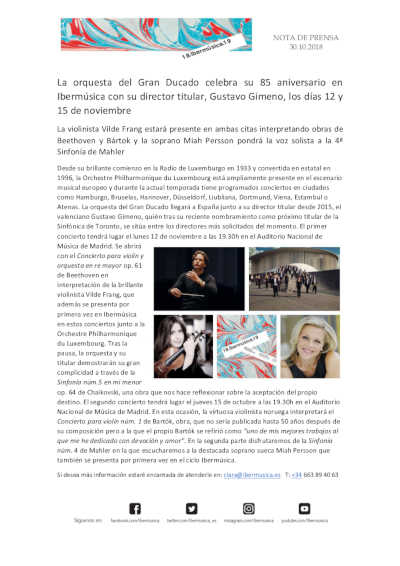 La Orchestre Philharmonique du Luxembourg celebra su 85 aniversario en Ibermúsica La Orchestre Philharmonique du Luxembourg celebra su 85 aniversario en Ibermúsica