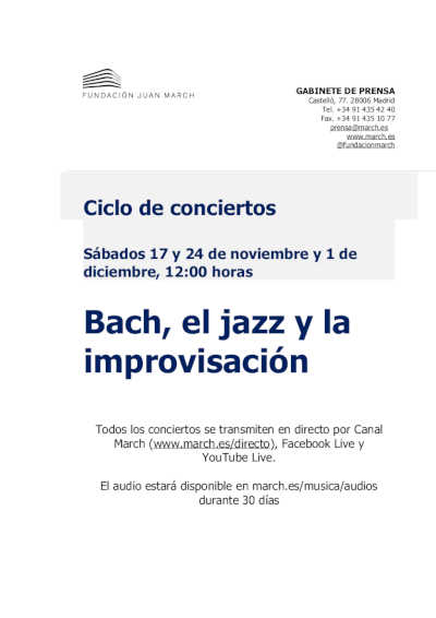 Bach, el jazz y la improvisación en la Fundación Juan March de Madrid