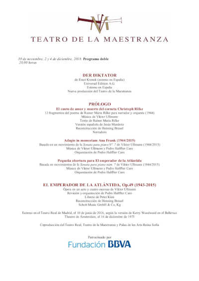 Doble programa de ópera en el Teatro de la Maestranza – El dictador y El emperador de la Atlántida Doble programa de ópera en el Teatro de la Maestranza – El dictador y El emperador de la Atlántida