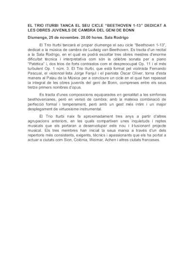 El Trío Iturbi cierra su Ciclo Beethoven 1-13 dedicado a obras juveniles de cámara del compositor