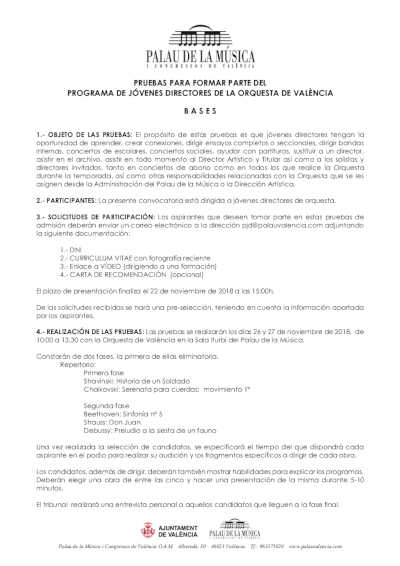 El Palau de la Música convoca pruebas para que jóvenes directores colaboren con la Orquesta de Valencia