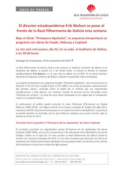 El director estadounidense Erik Nielsen se pone al frente de la Real Filharmonía de Galicia