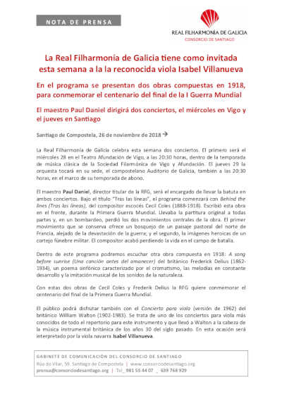 La Real Filharmonía de Galicia tiene como invitada esta semana a la la reconocida viola Isabel Villanueva