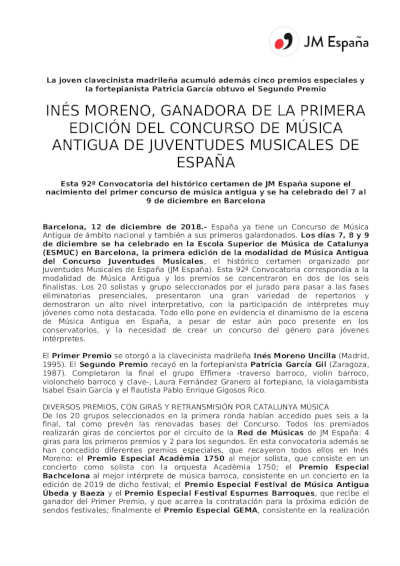 Ganadores de la primera edición del Concurso de Música Antigua de Juventudes Musicales de España