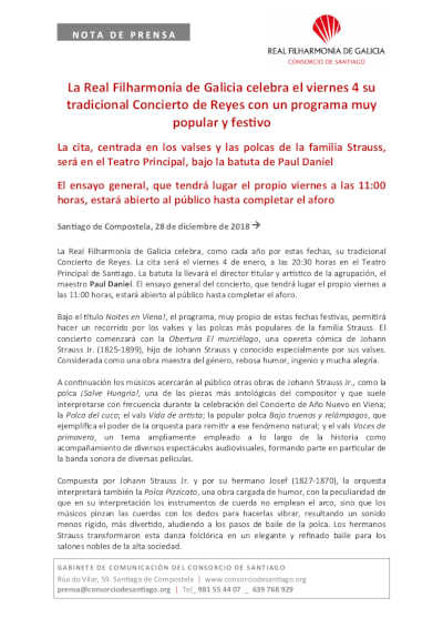 La Real Filharmonía de Galicia celebra el viernes 4 su tradicional Concierto de Reyes
