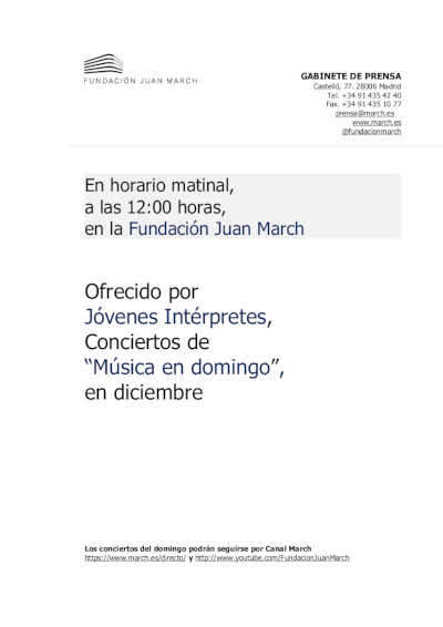 Domingos & Mediodías en la Fundación Juan March – Nuevos recitales en enero