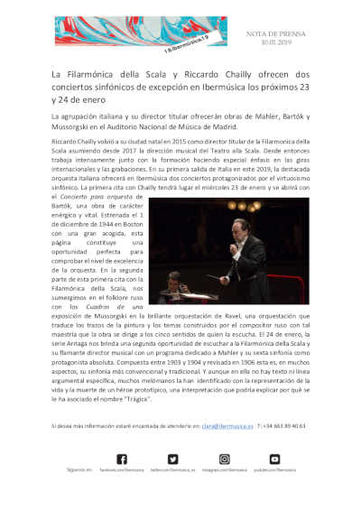 La Filarmonica della Scala y Riccardo Chailly ofrecen 2 conciertos en Ibermúsica