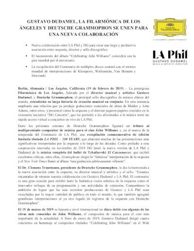 Gustavo Dudamel, La Filarmónica de Los Ángeles y Deutsche Grammophon se unen para una nueva colaboración