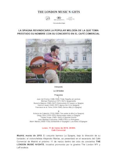 LONDON MUSIC N1GTHS, donde La Spagna reivindica la popular melodía de la que toma su nombre