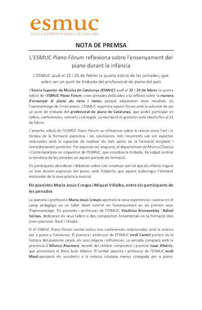 El ESMUC Piano Forum reflexiona sobre la enseñanza del piano durante la infancia