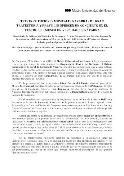 Tres instituciones musicales navarras de gran prestigio ofrecen concierto en el Museo Universidad de Navarra