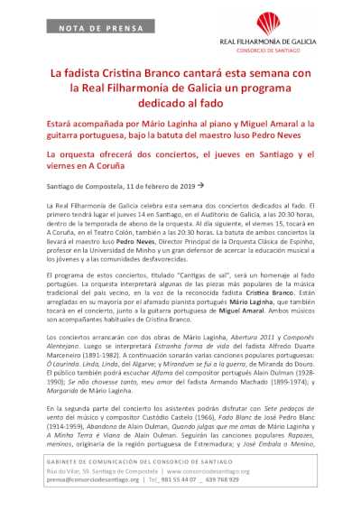 La fadista Cristina Branco canta con la Real Filharmonía de Galicia La fadista Cristina Branco canta con la Real Filharmonía de Galicia