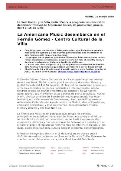 La Americana Music, un nuevo festival que desembarca en el Fernán Gómez – Centro Cultural de la Villa