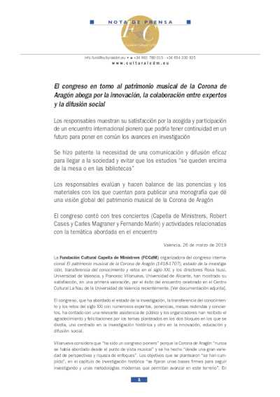 Conclusiones del Congreso Internacional «El patrimonio musical de la Corona de Aragón»