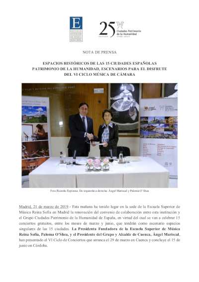 Presentación del VI Ciclo Música de Cámara en las Ciudades Patrimonio de la Humanidad