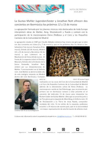 La Gustav Mahler Jugendorchester y Jonathan Nott ofrecen dos conciertos en Ibermúsica