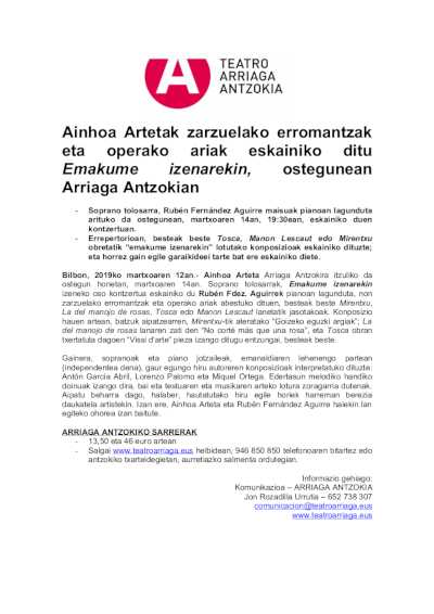 Ainhoa Arteta interpreta romanzas de zarzuela y arias de ópera «Con nombre de mujer»