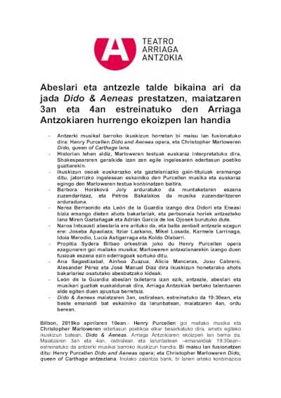 Un magnífico elenco de cantantes, actores y actrices ya prepara Dido & Aeneas