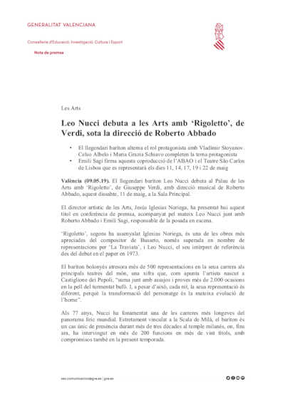 Leo Nucci debuta en Les Arts con ‘Rigoletto’, de Verdi, bajo la dirección de Roberto Abbado