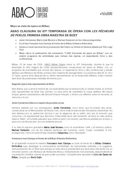 ABAO clausura su 67º temporada de ópera con «Les Pêcheurs de Perles