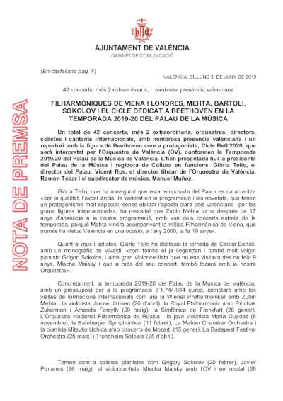 Filarmónica de Viena y Londres, Metha, Bartoi, Sokolov y el ciclo dedicado a Beethoven en la nueva temporada del Palau Filarmónica de Viena y Londres, Metha, Bartoi, Sokolov y el ciclo dedicado a Beethoven en la nueva temporada del Palau