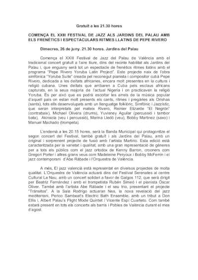 Empieza el XXIII Festival de Jazz en los jardines del Palau con Pepe Rivero