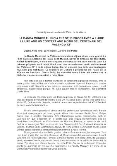 La Banda Municipal de València inicia su ciclo al aire libre con un concierto