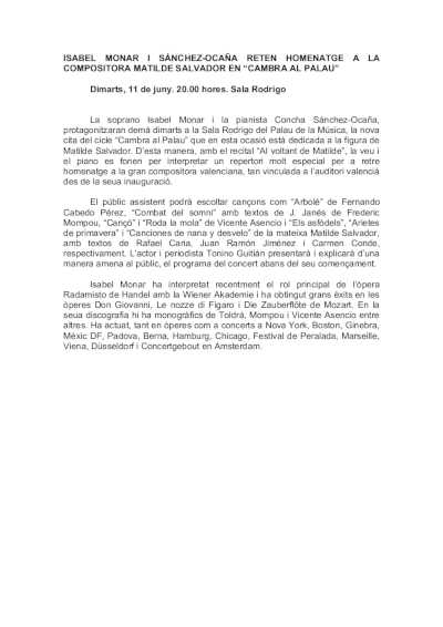 Isabel Monar y Sánchez-Ocaña rinden homenaje a la compositora Matilde Salvador