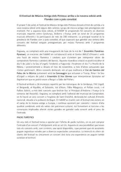 El Festival de Música Antigua de los Pirineos llega a la novena edición con Flandes como región invitada