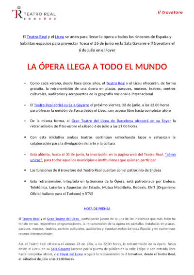 El Teatro Real y el Liceu se unen para llevar la ópera a todos los rincones de España