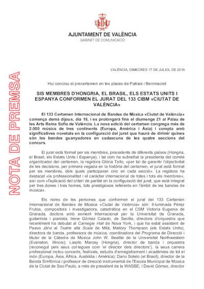 Seis miembros de Hungíra, Brasil, Estados Unidos y España conforman el jurado del 133º CIBM