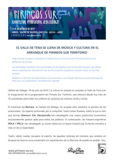 El Valle de Tena se llena de música y cultura en el arranque de Pirineos Sur Territorio