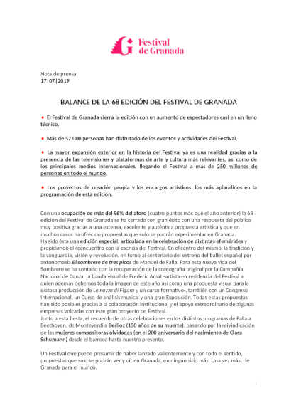 Balance de la 68º edición del Festival de Granada