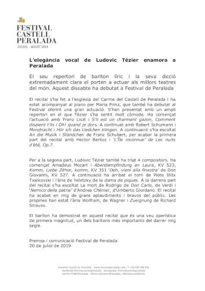 Fotografías y vídeo de la actuación de Ludovic Tézier: Su elegancia vocal enamora a Peralada