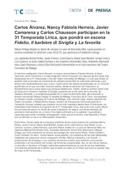 Álvarez, Fabiola Herrera, Camarena y Chausson en la 31 Temporada Lírica del Cervantes de Málaga