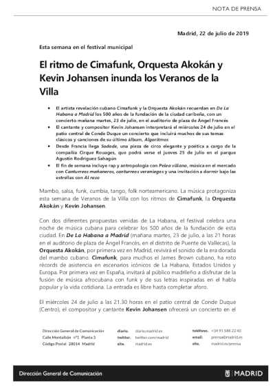 El ritmo de Cimafunk, Orquesta Akokán y Kevin Johansen inunda los Veranos de la Villa