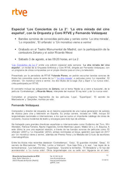 Especial ‘Los Conciertos de La 2’: ‘La otra mirada del cine español’, con la Orquesta y Coro RTVE y Fernando Velázquez