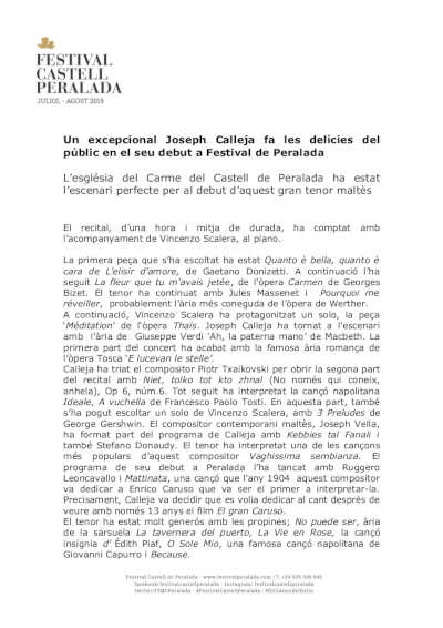 Vídeo y fotografías de un excepcional Joseph Calleja que hizo las delicias del público en su debut en Peralada