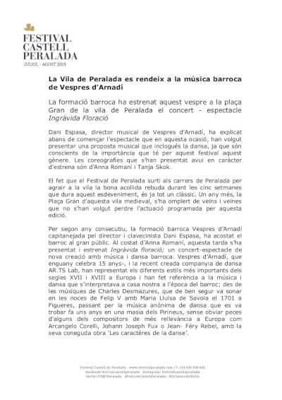 La Vila de Peralada se rinde a la música barroca de Vespres d’Arnadí