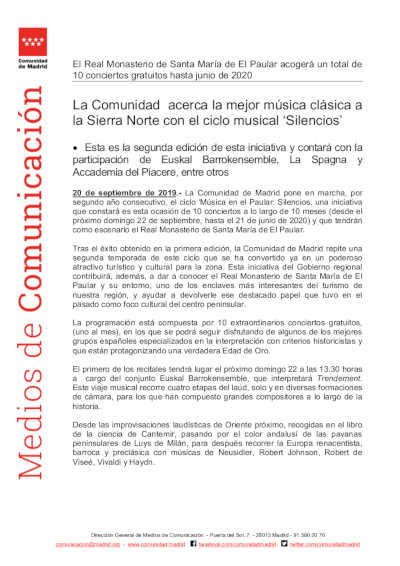 La Comunidad acerca la mejor música clásica a la Sierra Norte con el ciclo musical ‘Silencios’ La Comunidad acerca la mejor música clásica a la Sierra Norte con el ciclo musical ‘Silencios’