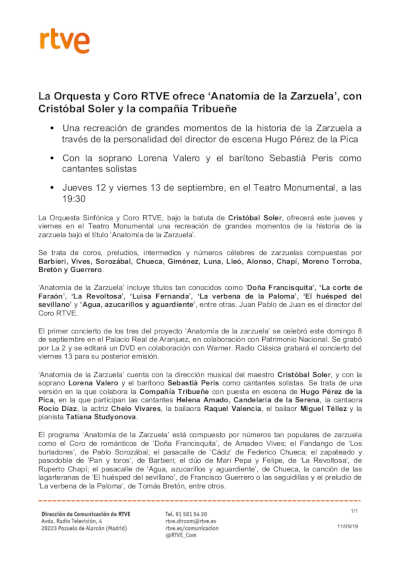 ‘Anatomía de la Zarzuela’, con Cristóbal Soler y la compañía Tribueñe