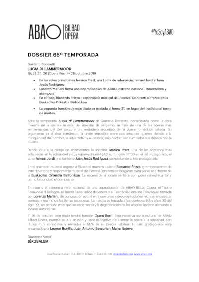 La 68º Temporada de ABAO BILBAO ÓPERA, entra en escena